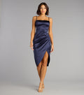 Madelyn Satin Lace-Up Midi Formal Dress