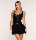 Lavinia Bead Sequin Ruffle A-Line Mini Dress