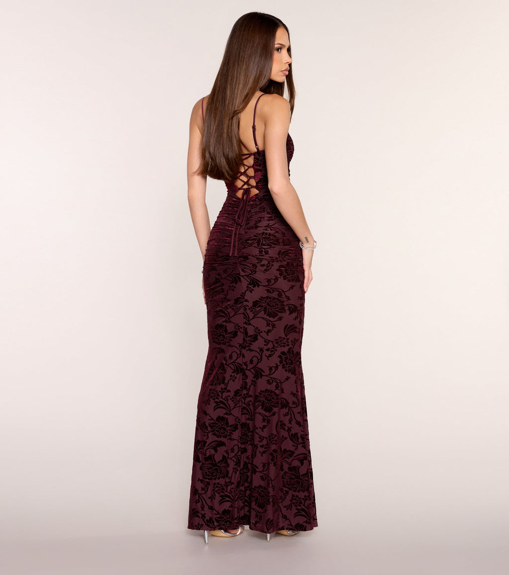 Aileen Floral Velvet Burnout Mermaid Dress