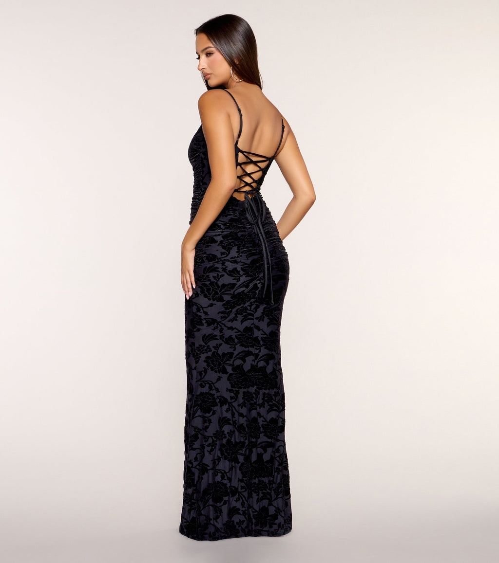 Aileen Floral Velvet Burnout Mermaid Dress