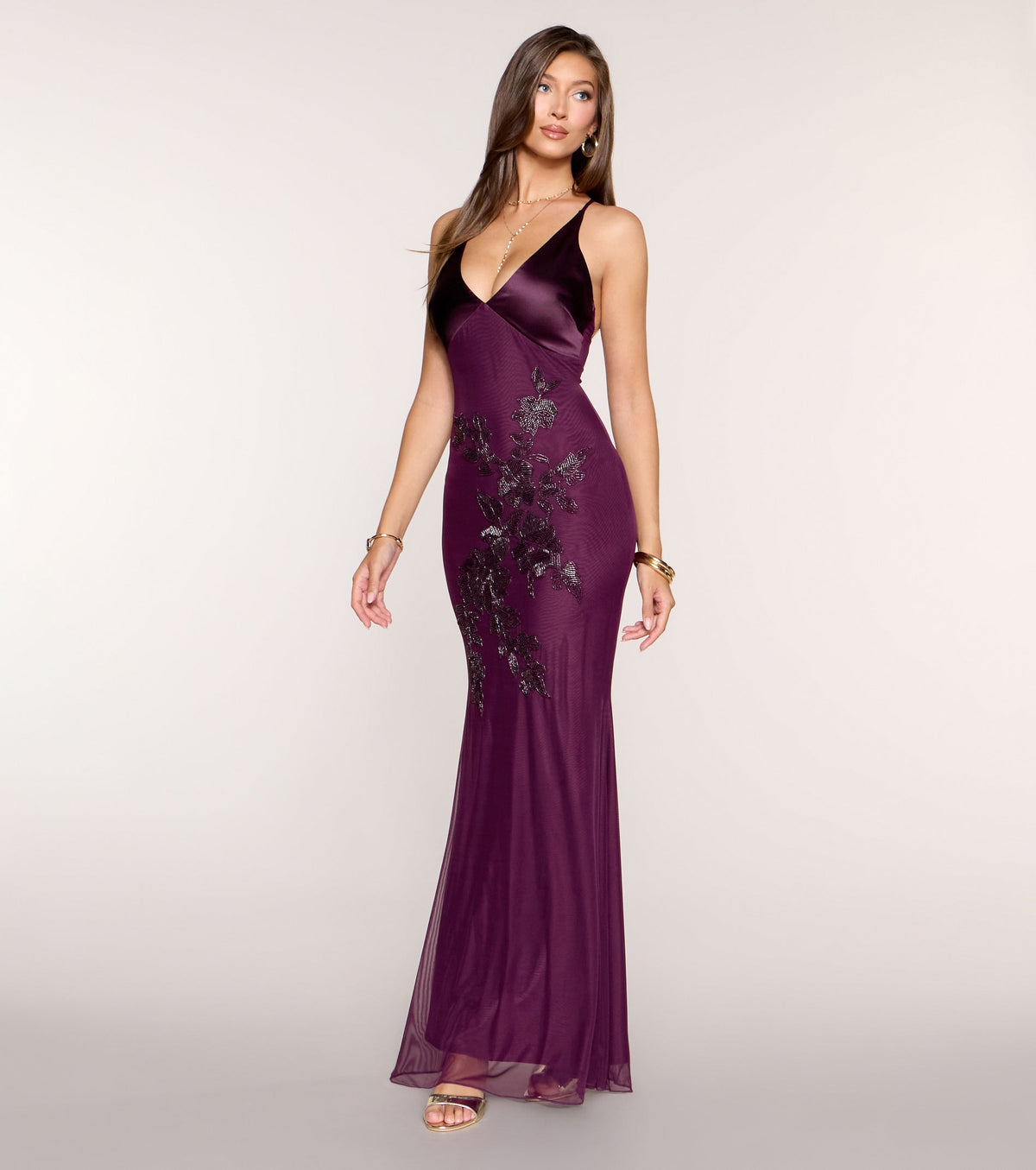 Adrian Beaded Floral Mermaid Dress