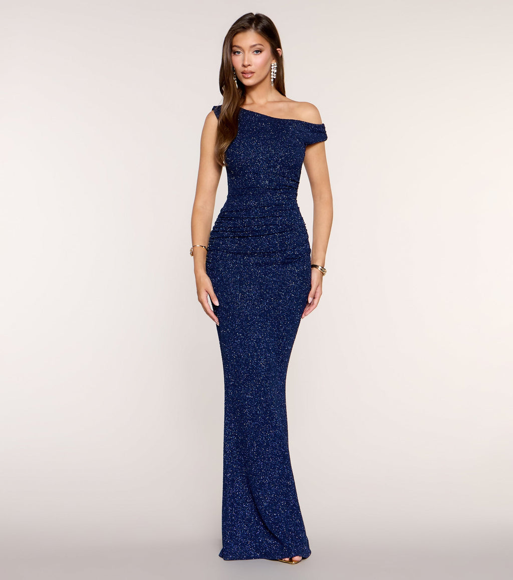 Monique Glitter Ruched Mermaid Formal Dress