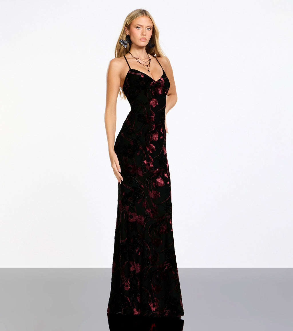 Siofra Floral Velvet Burnout Mermaid Dress