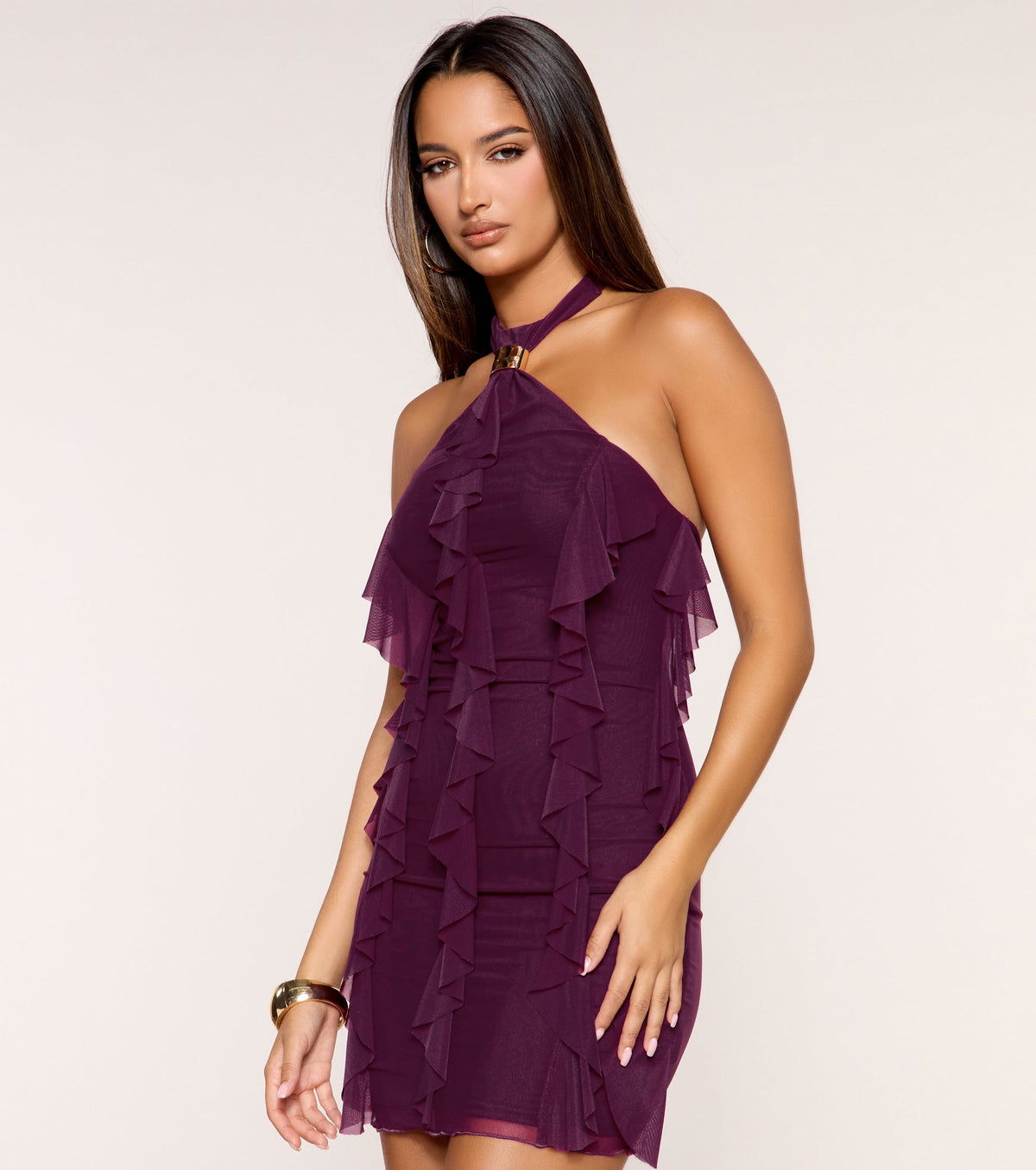 Flirt Factor Halter Ruffle Mini Dress