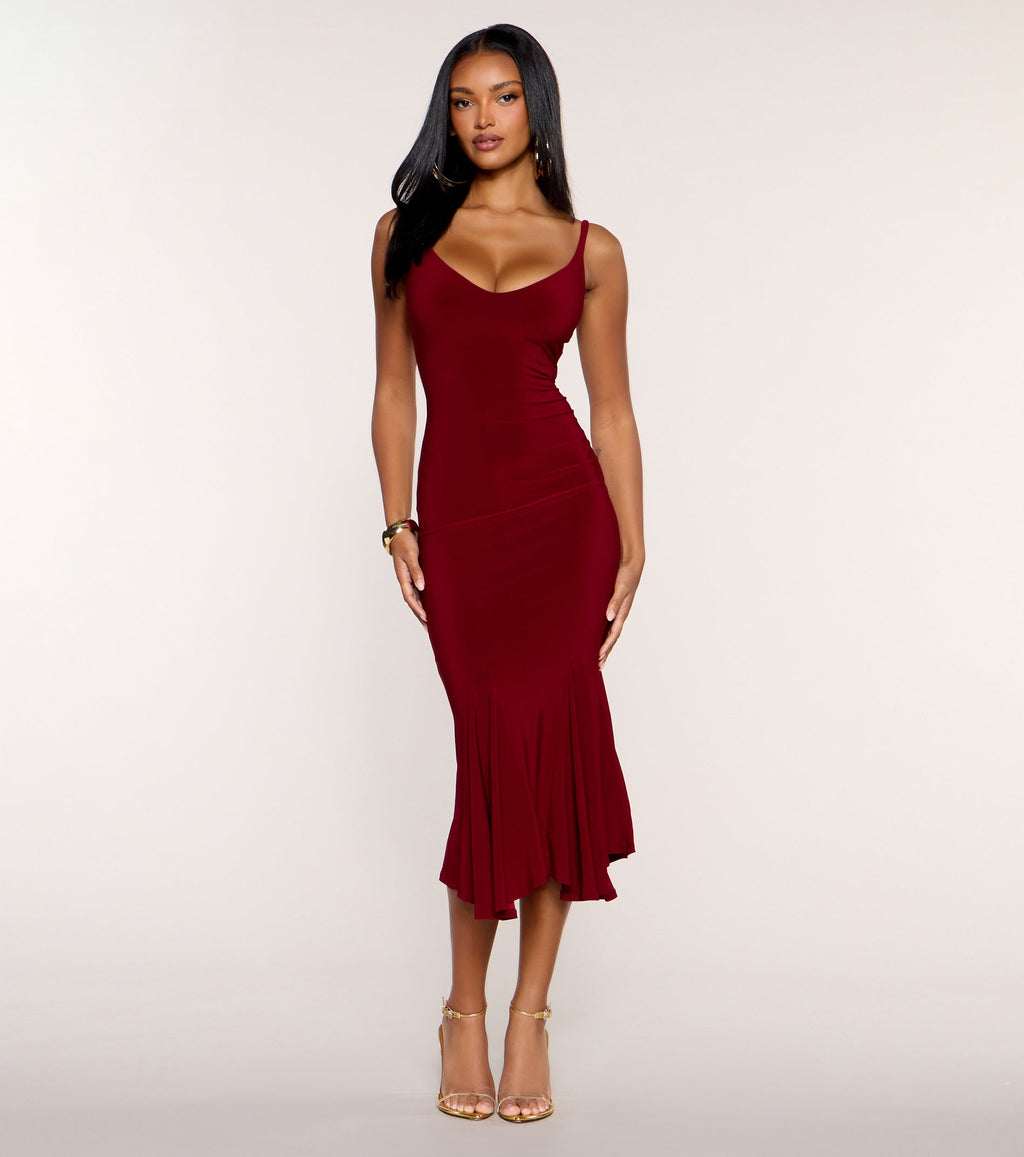 Sculpted V-Neck Bodycon Midi Dress
