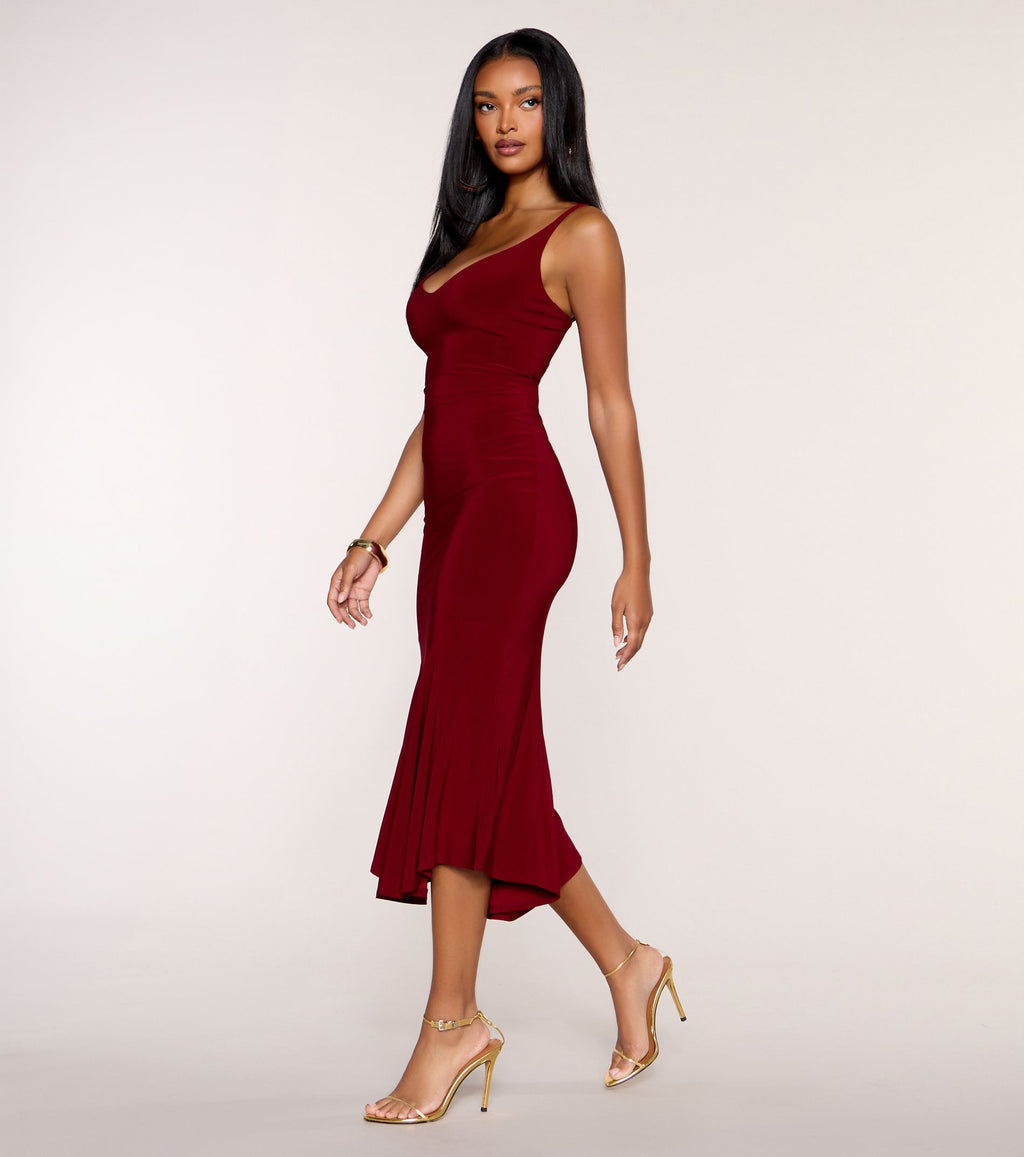 Sculpted V-Neck Bodycon Midi Dress