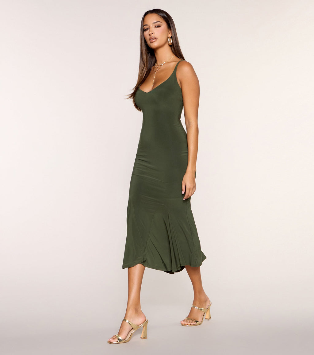 Sculpted V-Neck Bodycon Midi Dress