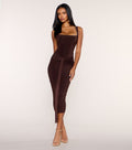 Waist Focus Sash Bodycon Midi Dress