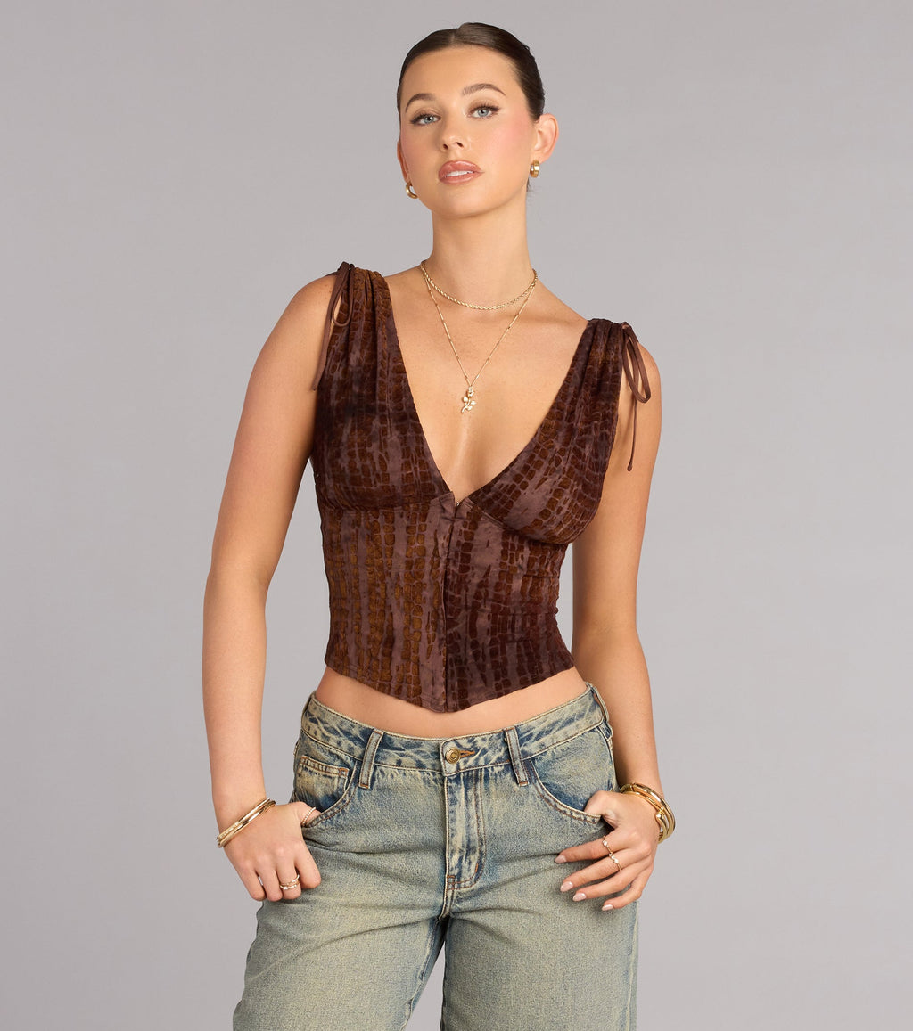 Caught Your Eye Flocked Velvet Corset Top