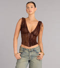 Caught Your Eye Flocked Velvet Corset Top