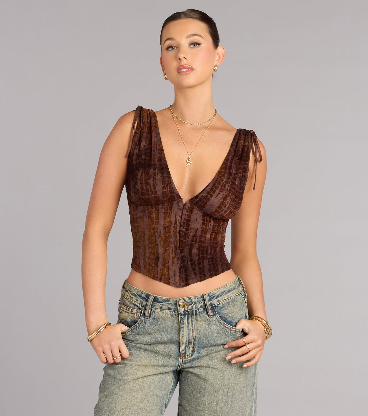 Caught Your Eye Flocked Velvet Corset Top