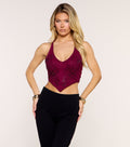Back Talk Lace-Up Rhinestone Halter Top