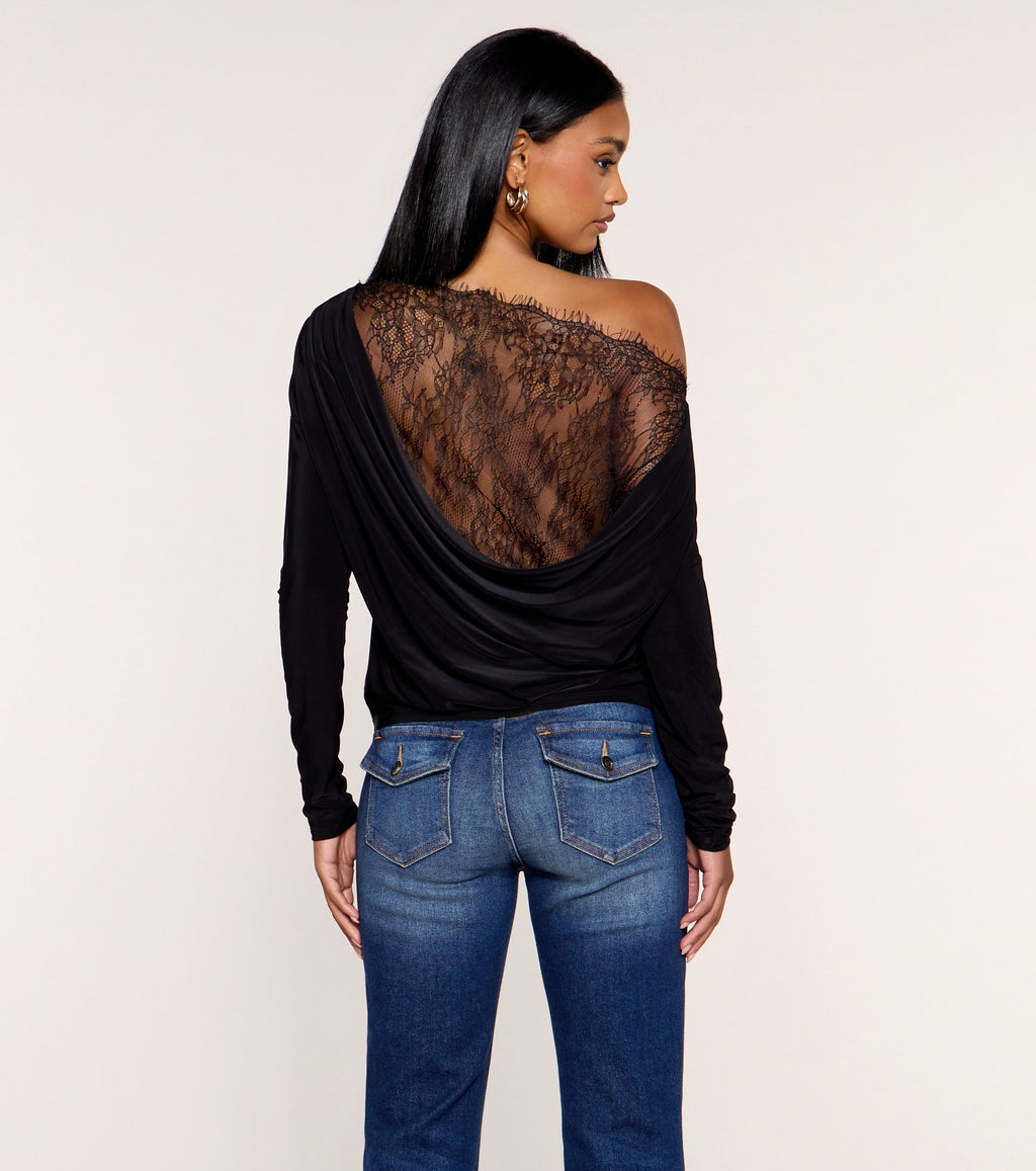 Second Look Lace Back Knit Long Sleeve Top