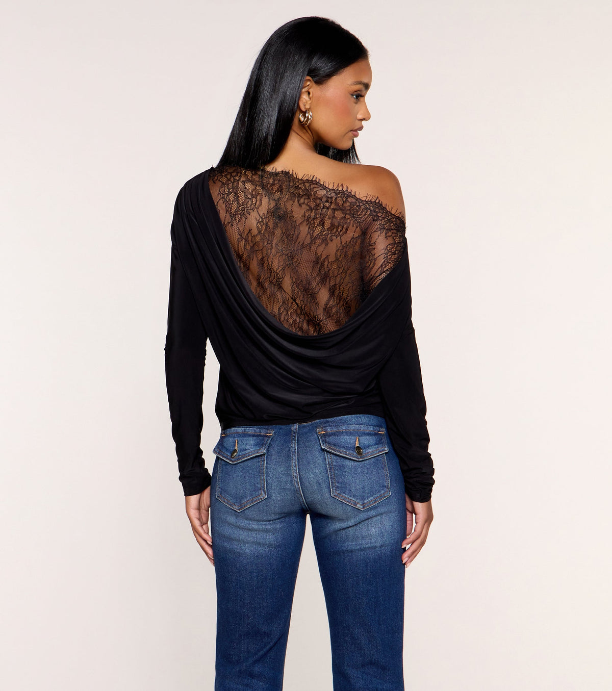 Second Look Lace Back Knit Long Sleeve Top