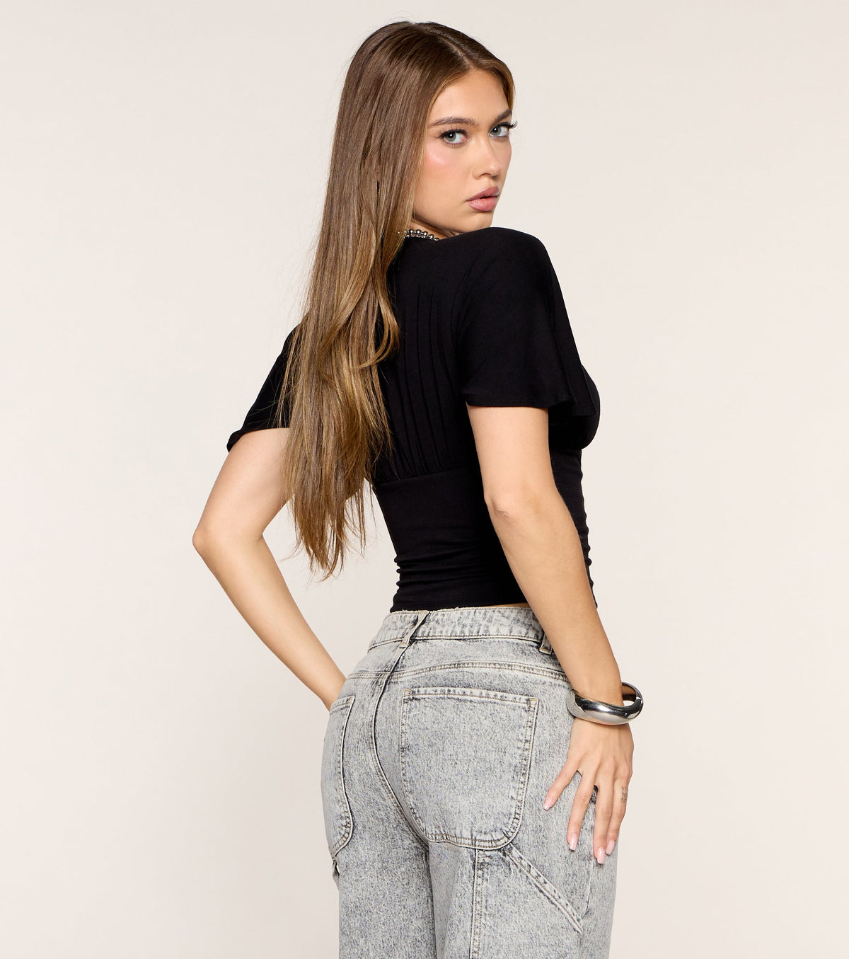 Front Focus Lace-Up Plunge Crop Top