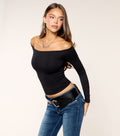 Shoulder Check Knit Long Sleeve Top