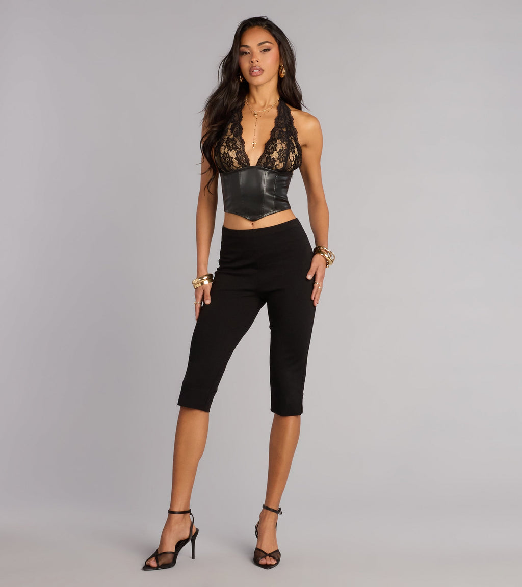 Midnight Mood Lace And Faux Leather Corset Top
