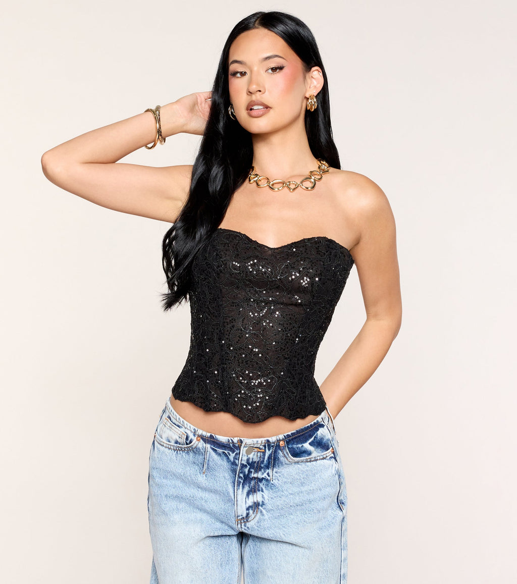 Floral Glimmer Sequin Lace Corset Top