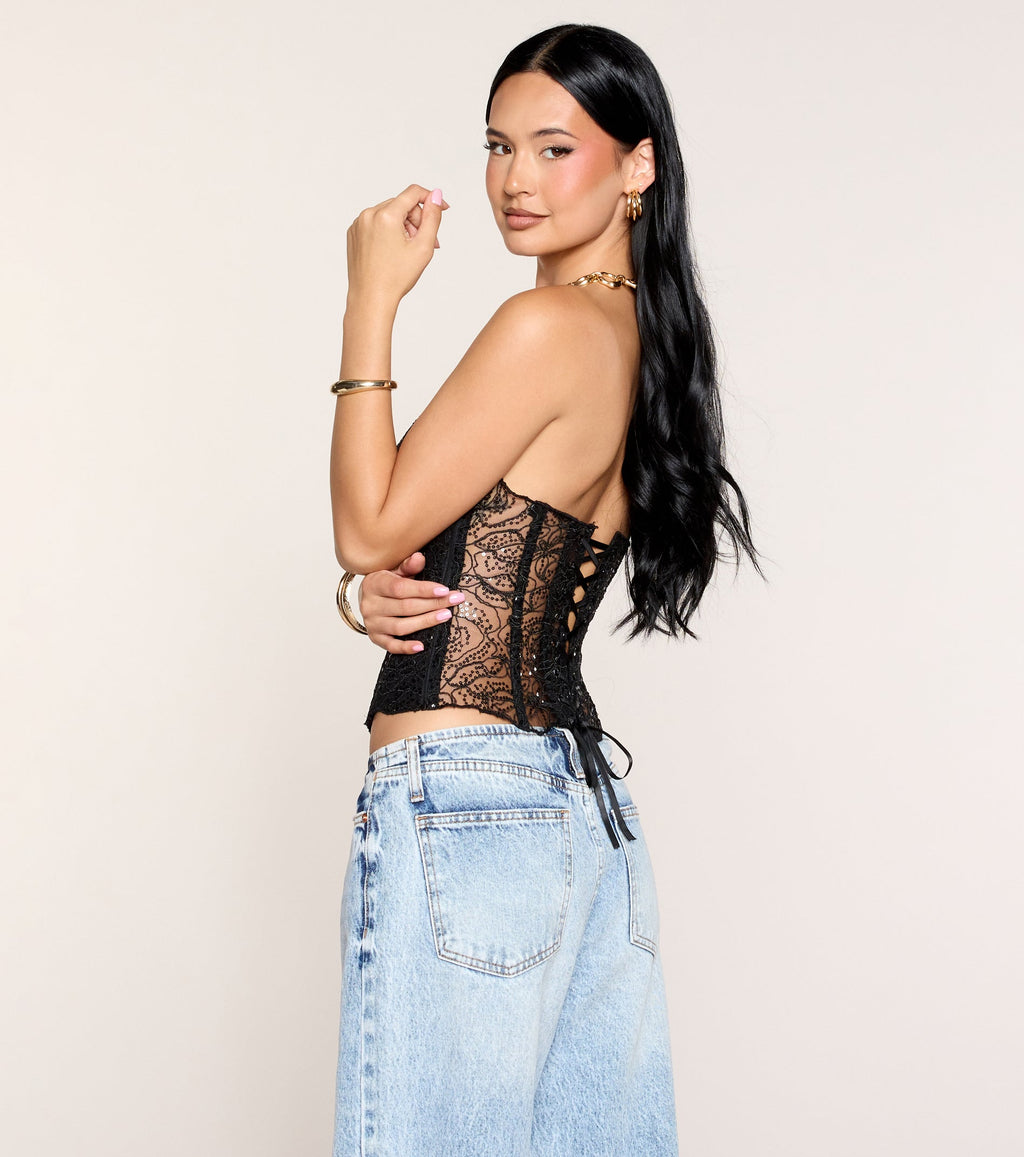 Floral Glimmer Sequin Lace Corset Top