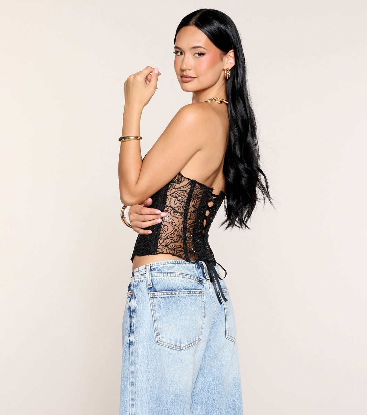 Floral Glimmer Sequin Lace Corset Top