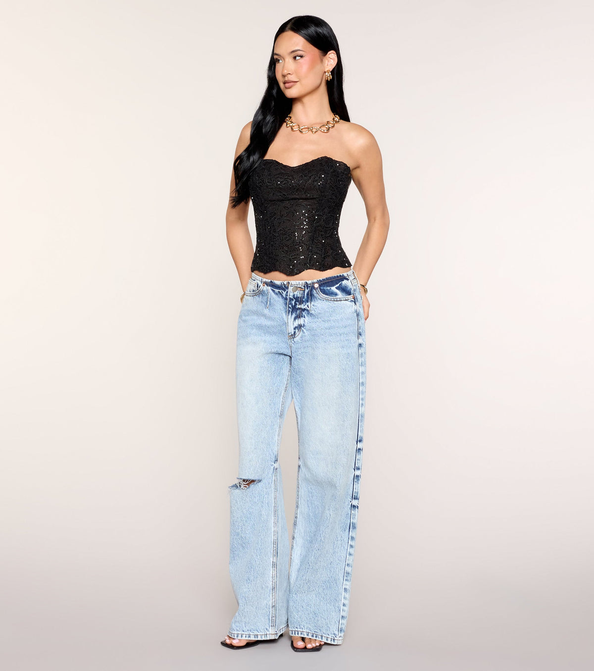 Floral Glimmer Sequin Lace Corset Top