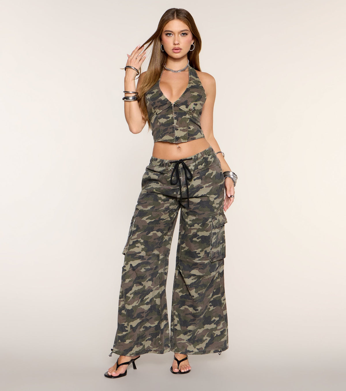 She's Bold Camo Lace-Up Halter Top