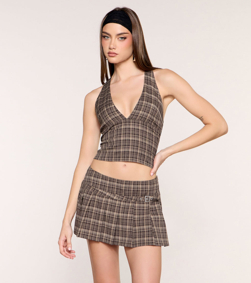 Check Please Plaid Halter Top