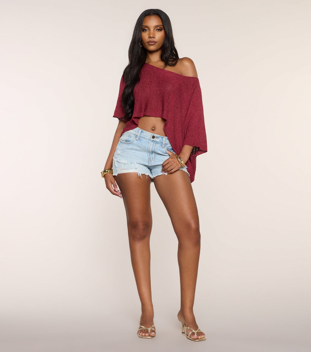 So Breezy Off-Shoulder Poncho Top