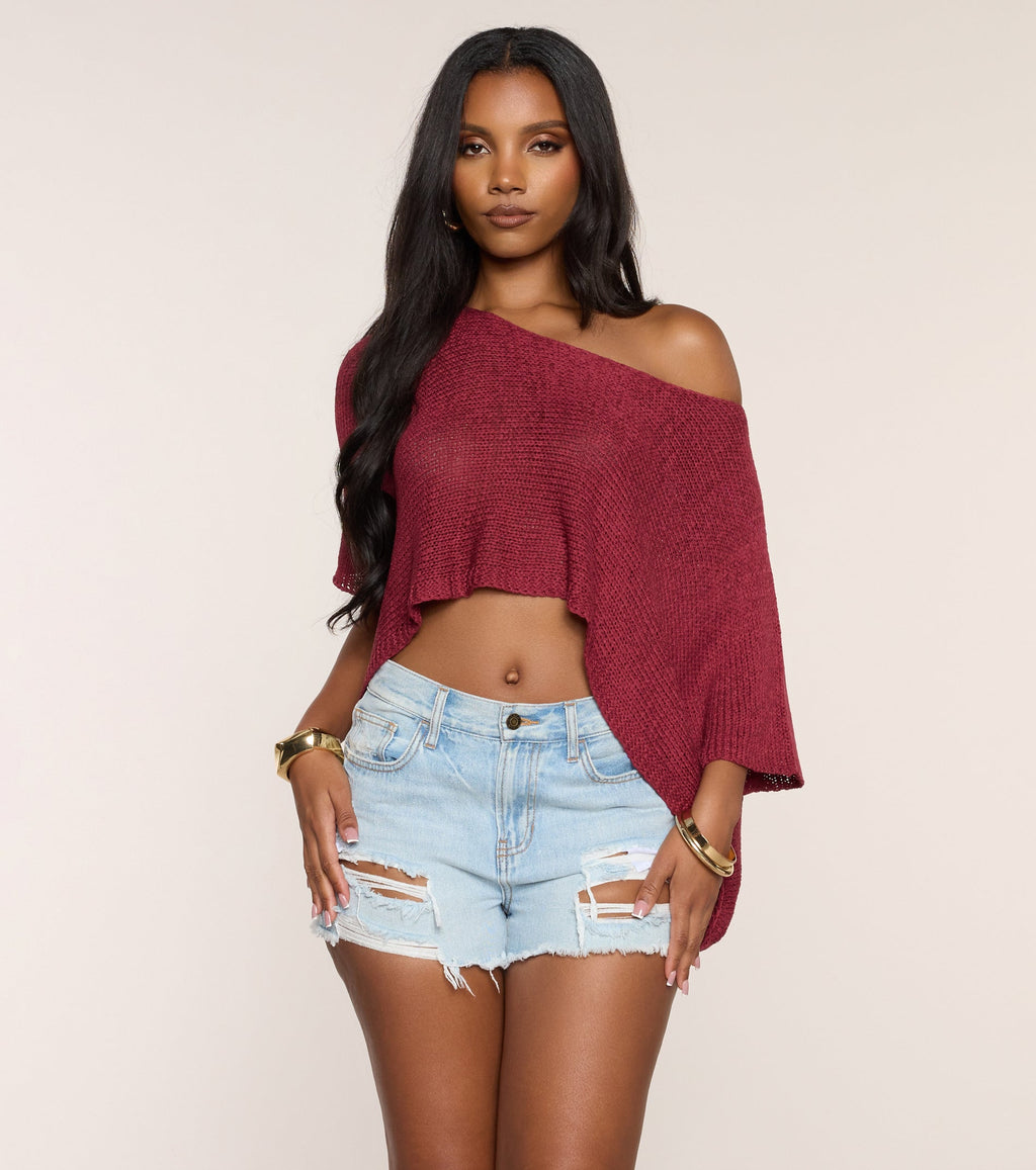 So Breezy Off-Shoulder Poncho Top