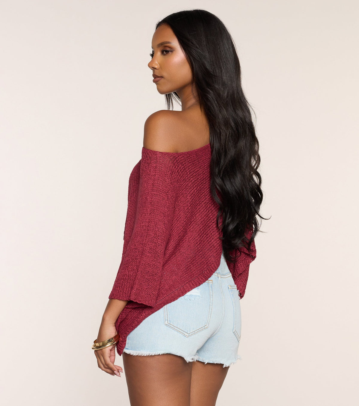 So Breezy Off-Shoulder Poncho Top