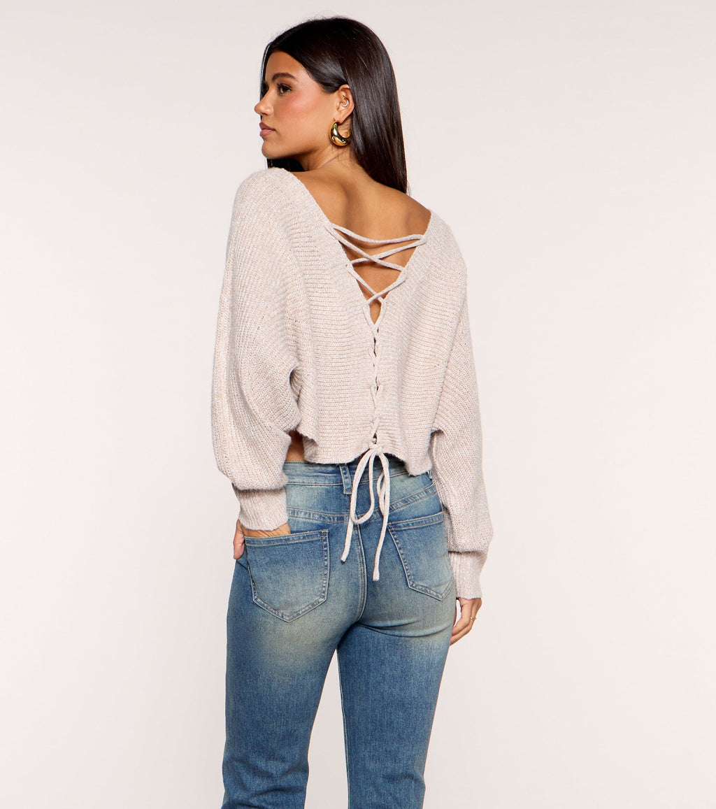 Soft Focus Lace Up Reversible Sweater Top