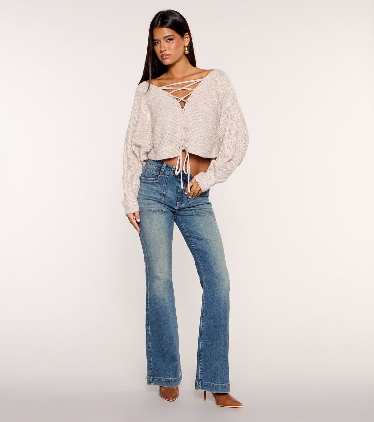 Soft Focus Lace Up Reversible Sweater Top