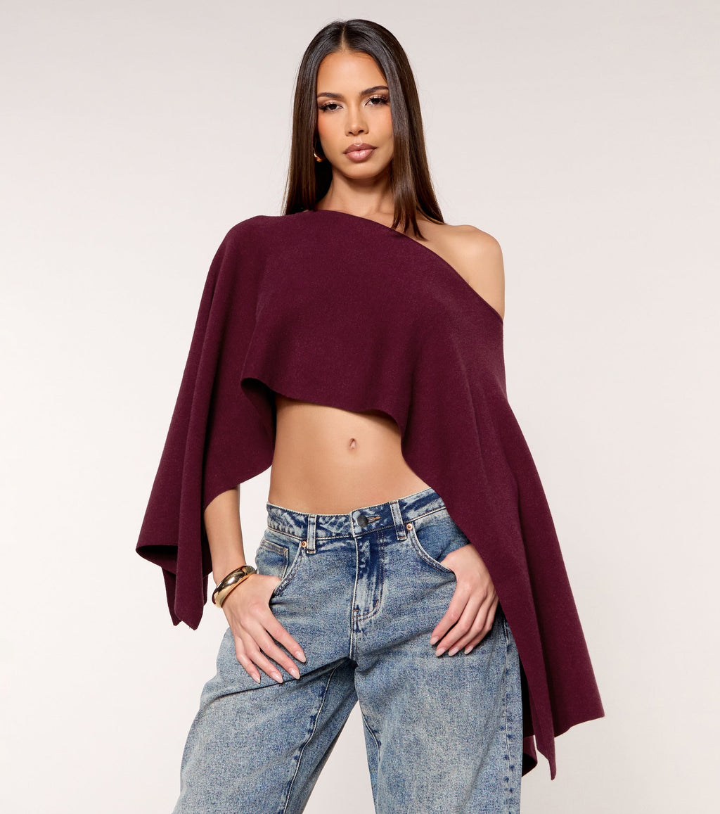 Side Note Cropped Asymmetric Poncho Top