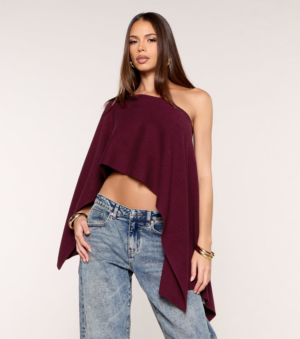 Side Note Cropped Asymmetric Poncho Top