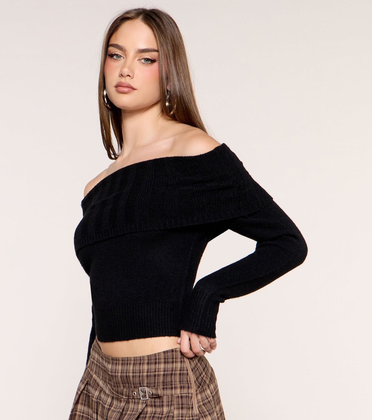 Shoulder Season Foldover Off-Shoulder Sweater Top