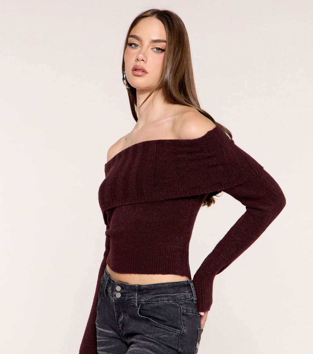 Shoulder Season Foldover Off-Shoulder Sweater Top