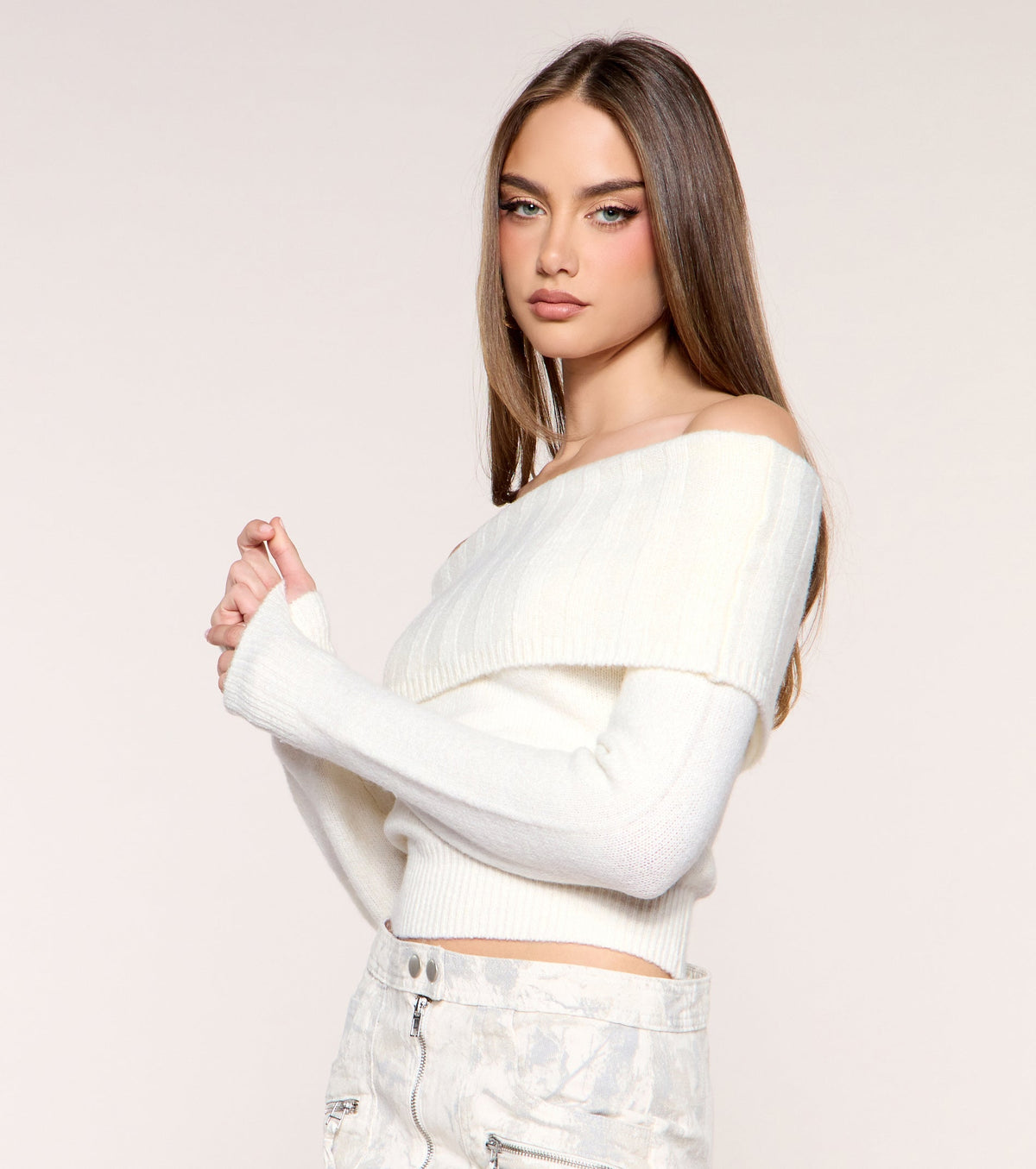 Shoulder Season Foldover Off-Shoulder Sweater Top