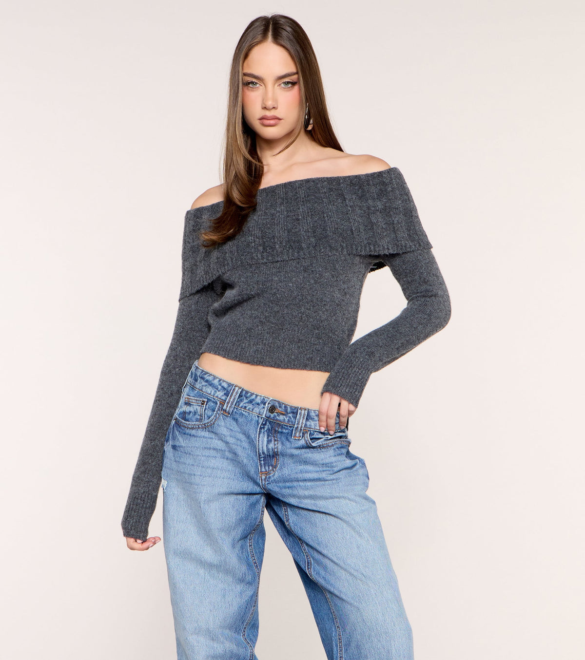 Shoulder Season Foldover Off-Shoulder Sweater Top