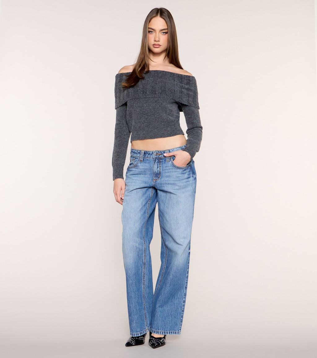 Shoulder Season Foldover Off-Shoulder Sweater Top