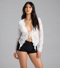 Delicate Flair Floral Lace Tie-Front Top