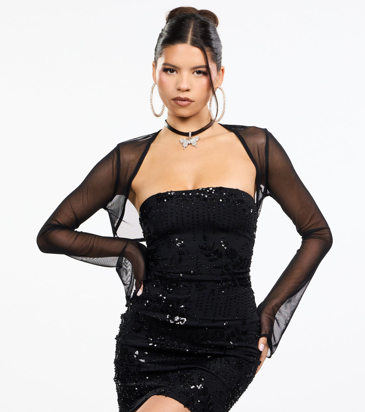 Sheer Mesh Flared Sleeve Bolero