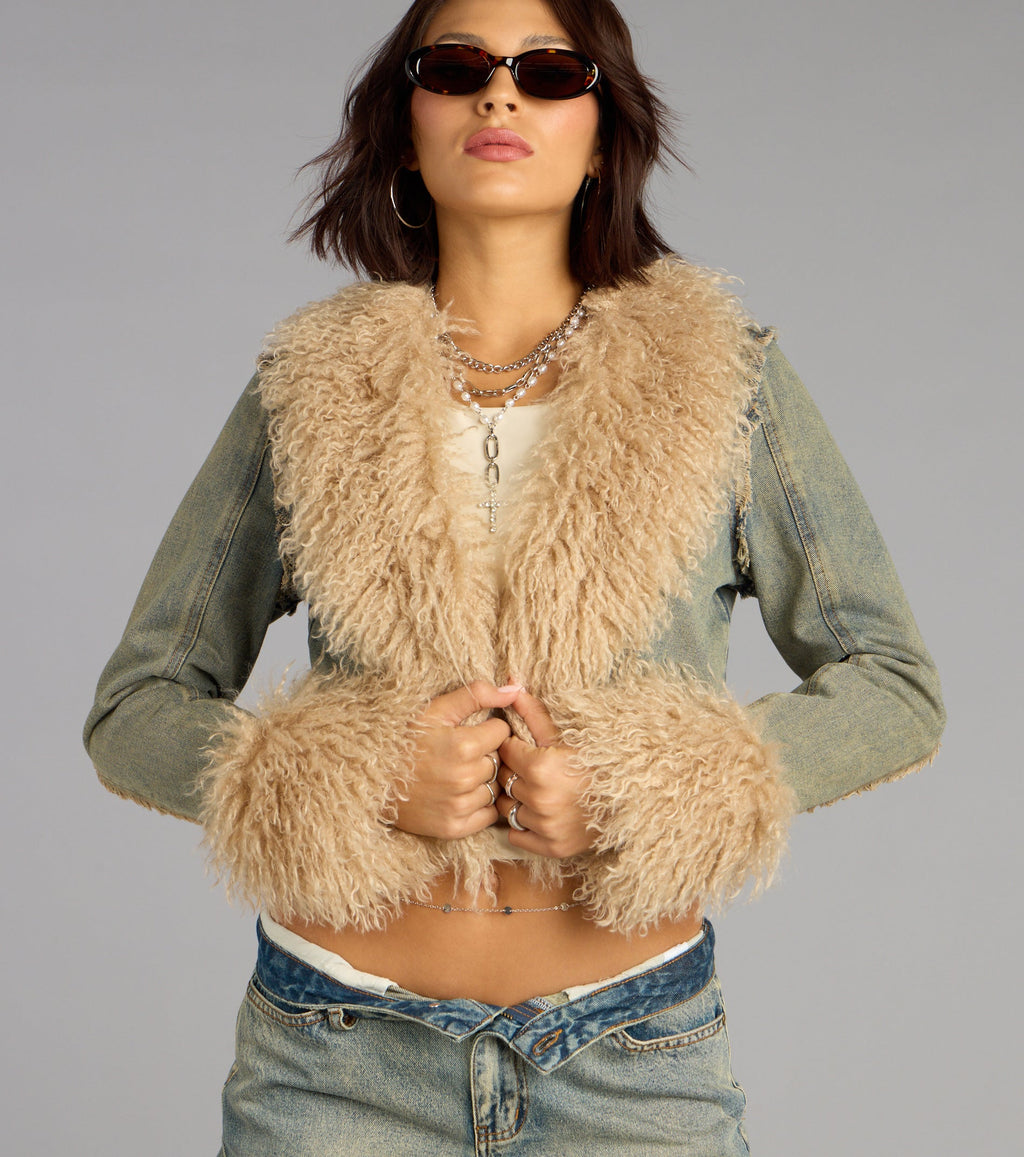 Scene Stealer Faux Fur Crop Denim Jacket