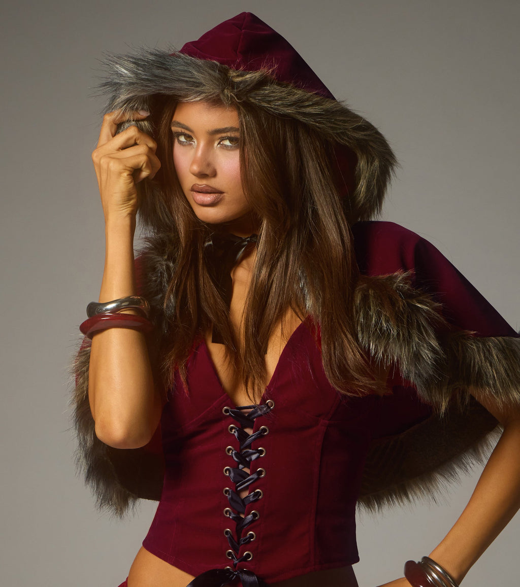 Little Red Velvet Hooded Cape