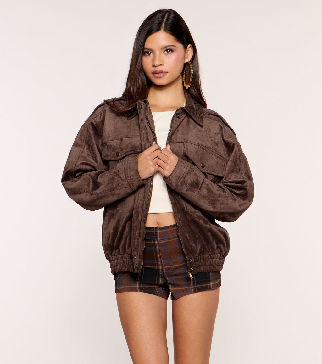 Fall for This Faux Suede Bomber Jacket