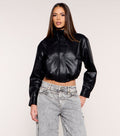 Zip It Faux Leather Funnel Neck Jacket