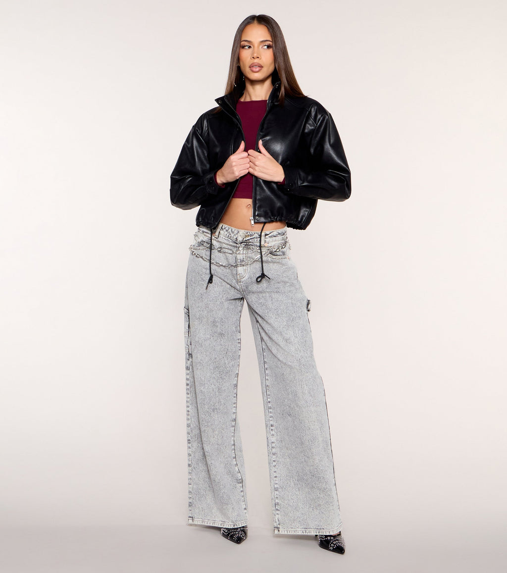 Zip It Faux Leather Funnel Neck Jacket