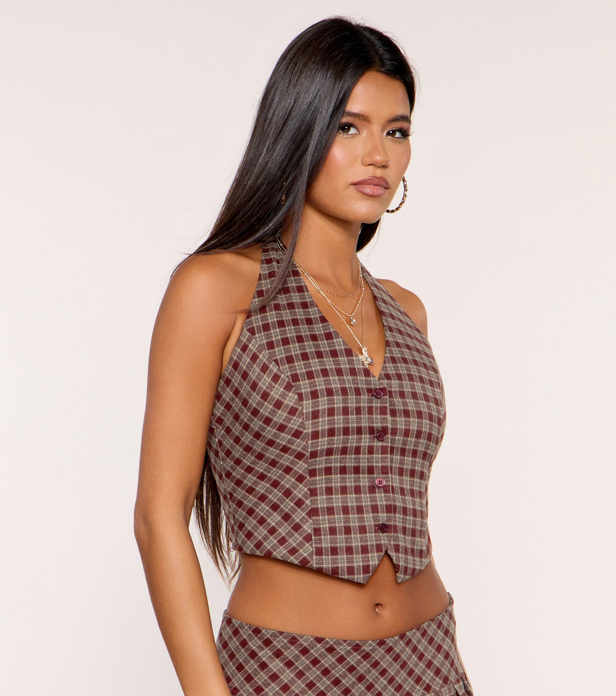 Prep Shift Plaid Cropped Button Front Vest Top