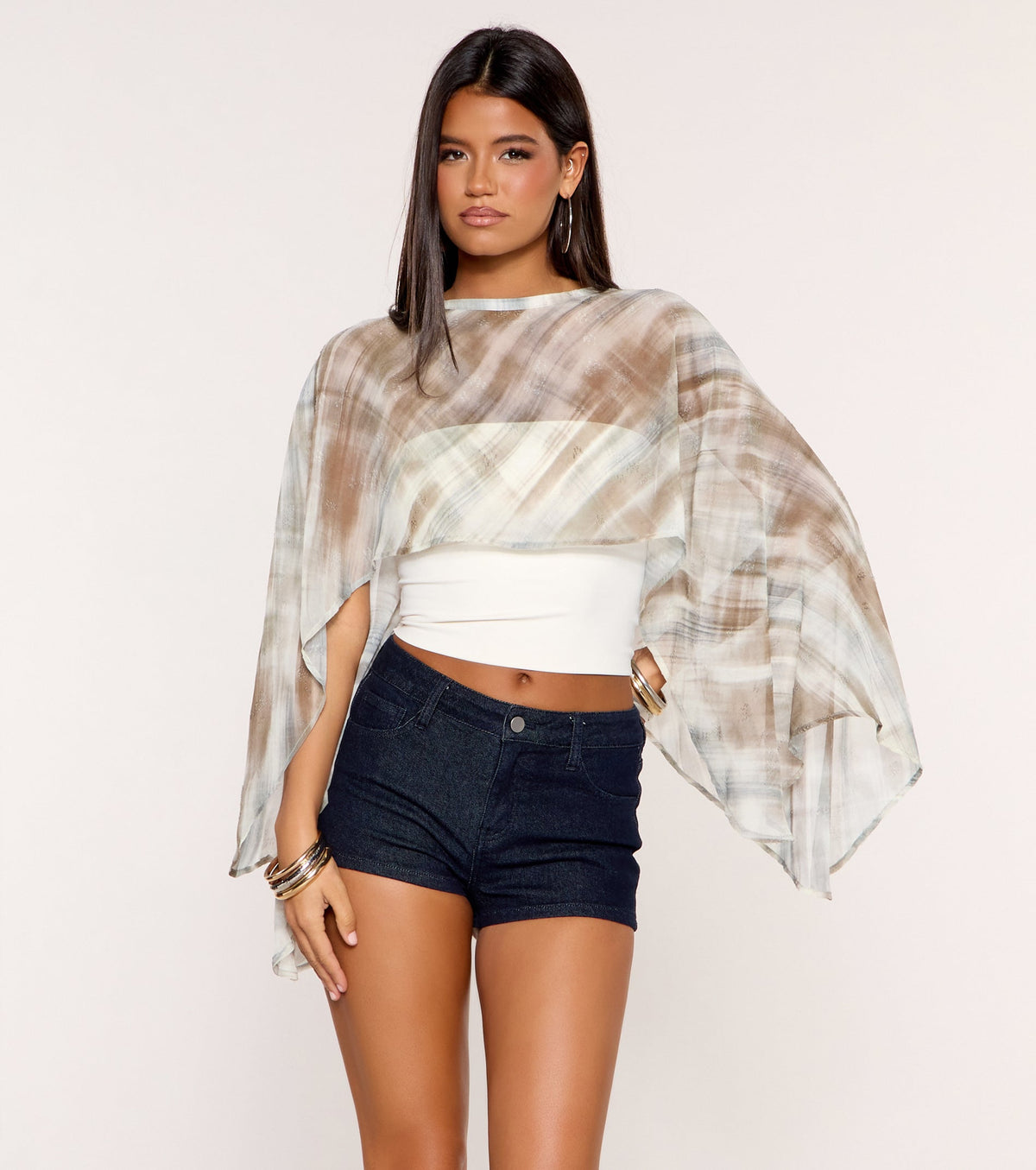 Checks in Motion Plaid Chiffon Poncho