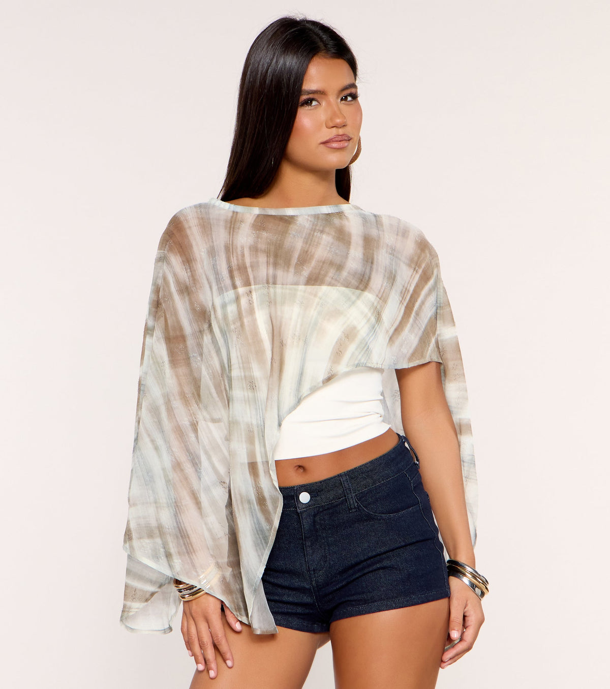 Checks in Motion Plaid Chiffon Poncho