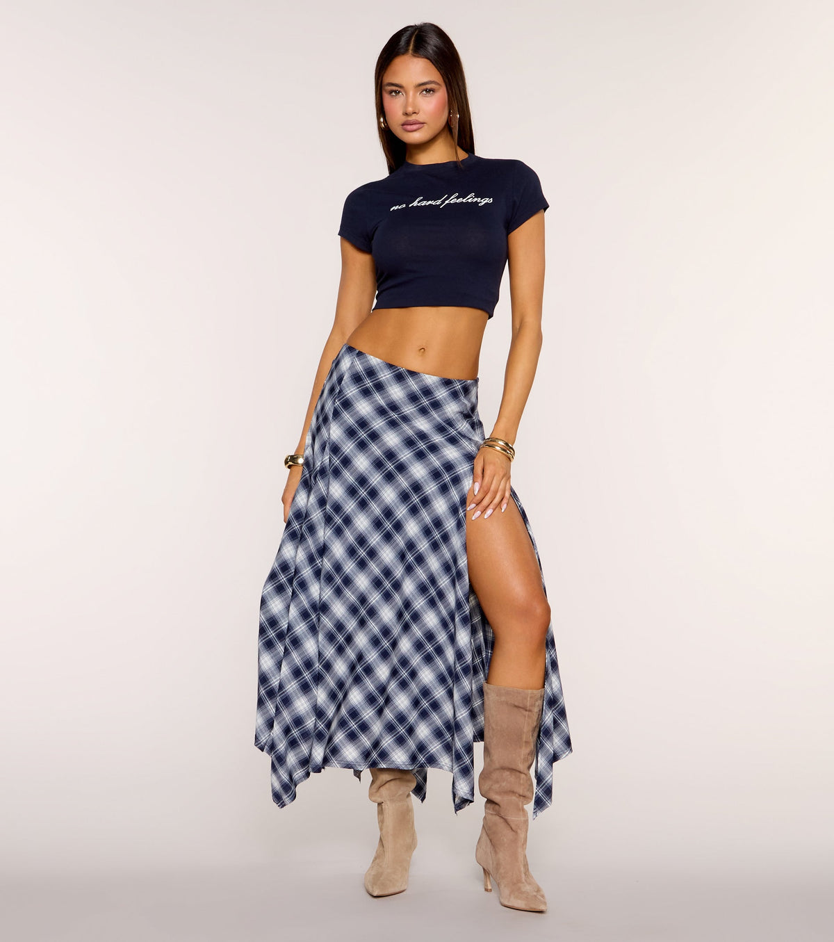 Check Please Plaid Slit Maxi Skirt